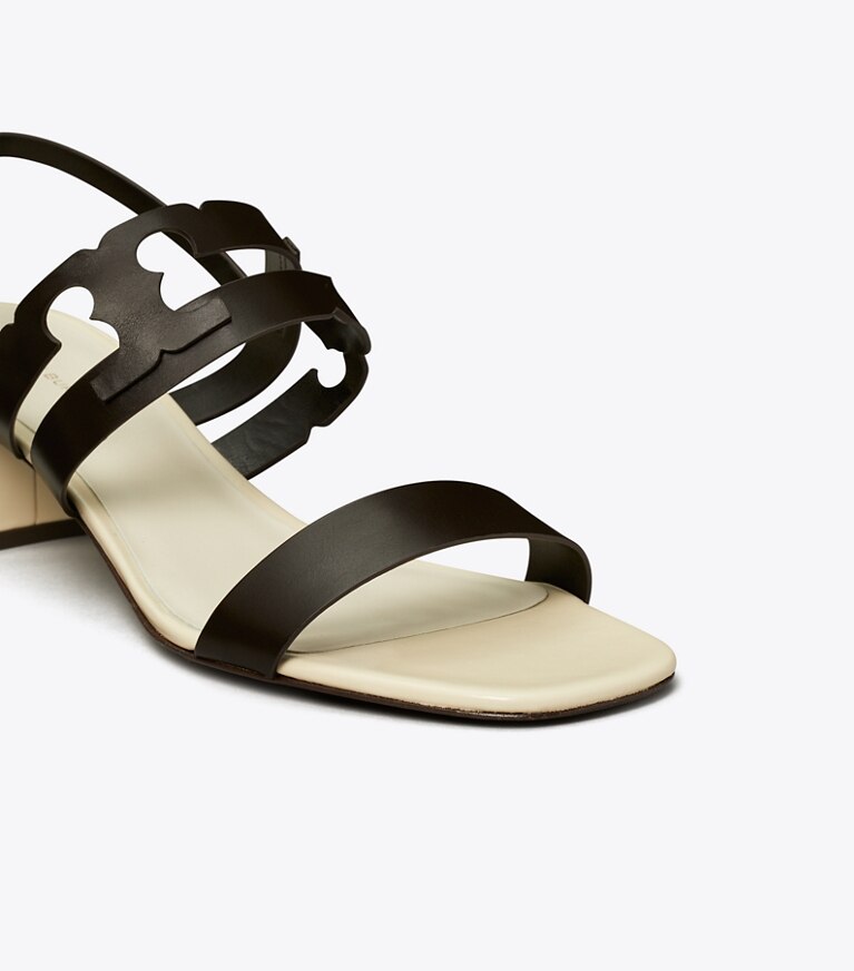 Tory Burch designer sandales Sandale à talon Ines dans COCOA / LIGHT CREAM détails
