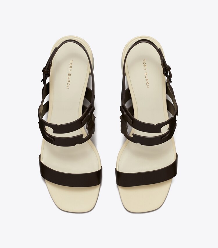 Tory Burch designer sandales Sandale à talon Ines dans COCOA / LIGHT CREAM vue du dessus