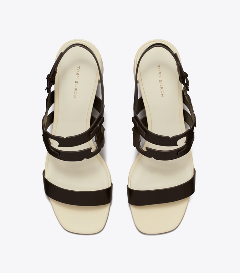 Tory Burch designer sandales Sandale à talon Ines dans COCOA / LIGHT CREAM vue du dessus