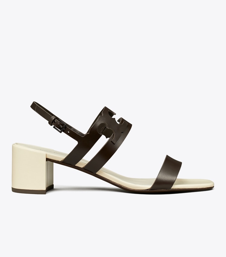 Tory Burch designer sandales Sandale à talon Ines dans COCOA / LIGHT CREAM de côté