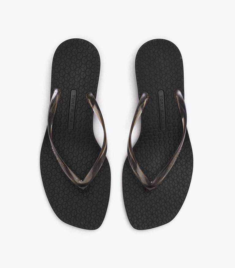 Tory Burch designer sandales Sandale de plage à talon en plastique transparent dans BLACK / BLACK vue du dessus