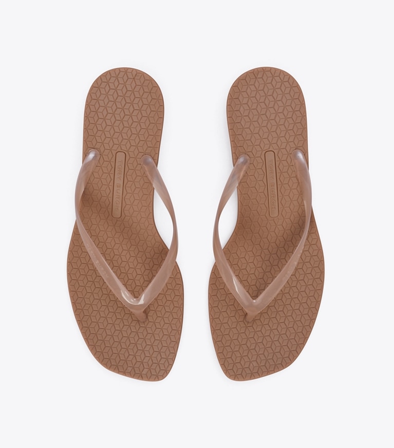 Tory Burch designer sandales Sandale de plage à talon en plastique transparent dans ALMOND FLOUR / ALMOND FLOUR vue du dessus