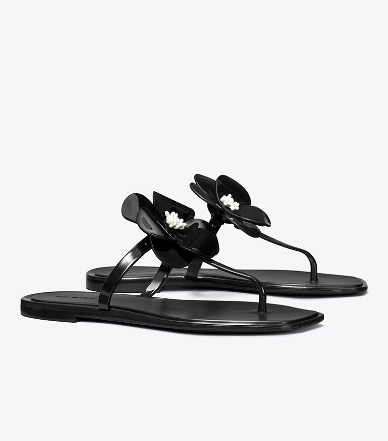 Tory Burch designer sandales Sandale en gelée à fleurs dans PERFECT BLACK angle
