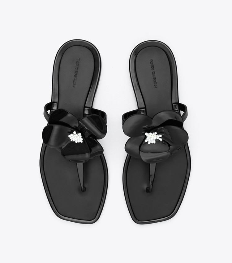 Tory Burch designer sandales Sandale en gelée à fleurs dans PERFECT BLACK vue du dessus