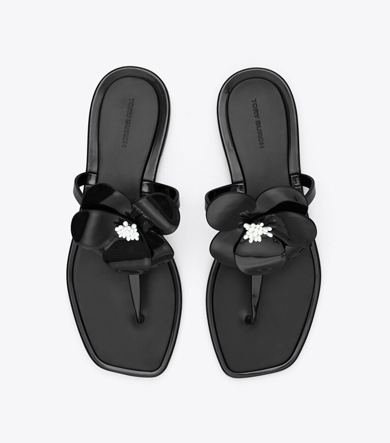 Tory Burch designer sandales Sandale en gelée à fleurs dans PERFECT BLACK vue du dessus