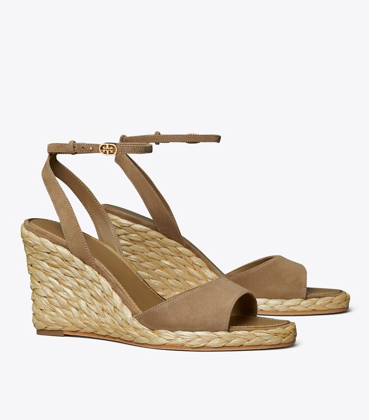 Tory Burch designer espadrilles Sandale en raphia à talon compensé dans RIVER ROCK angle