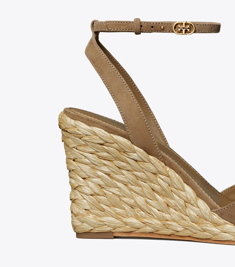 Tory Burch designer espadrilles Sandale en raphia à talon compensé dans RIVER ROCK détails