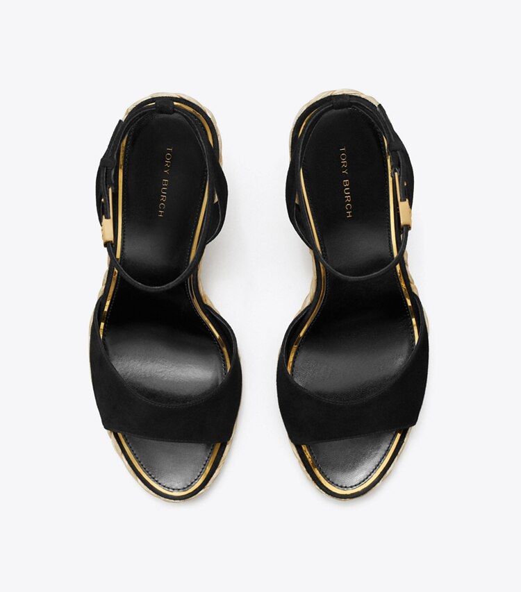 Tory Burch designer espadrilles Sandale en raphia à talon compensé dans PERFECT BLACK vue du dessus