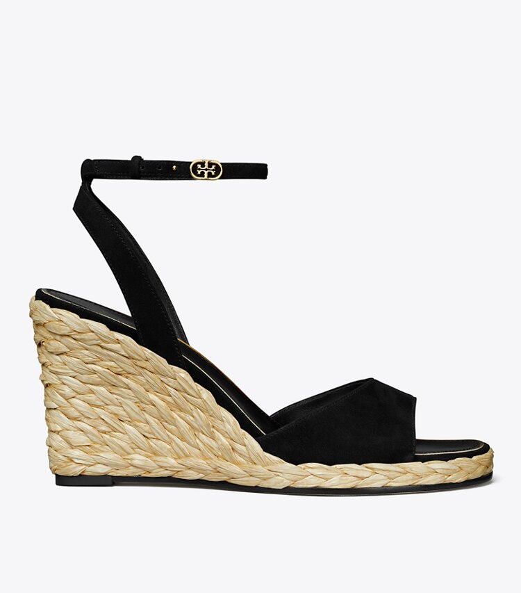 Tory Burch designer espadrilles Sandale en raphia à talon compensé dans PERFECT BLACK de côté