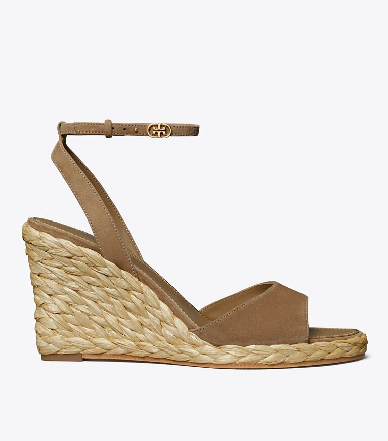 Tory Burch designer espadrilles Sandale en raphia à talon compensé dans RIVER ROCK de côté