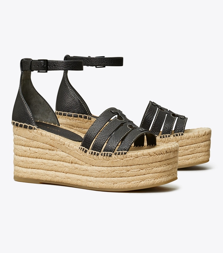 Tory Burch designer espadrilles Sandale espadrille à talon compensé Ines dans PERFECT BLACK angle