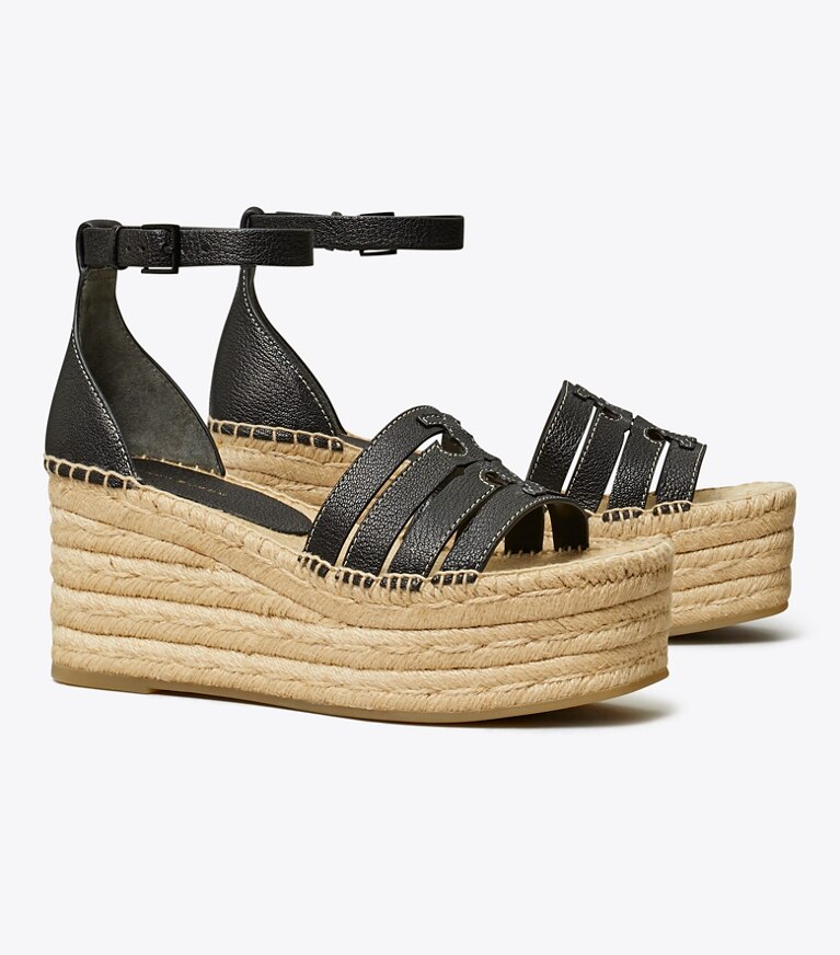 Tory Burch designer espadrilles Sandale espadrille à talon compensé Ines dans PERFECT BLACK angle