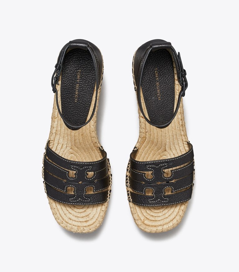 Tory Burch designer espadrilles Sandale espadrille à talon compensé Ines dans PERFECT BLACK vue du dessus