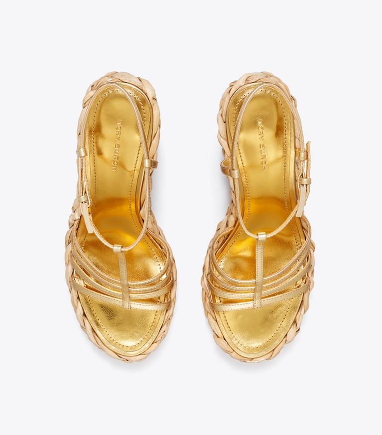 Tory Burch designer espadrilles Sandale espadrille tressée dans GOLD LEAF vue du dessus