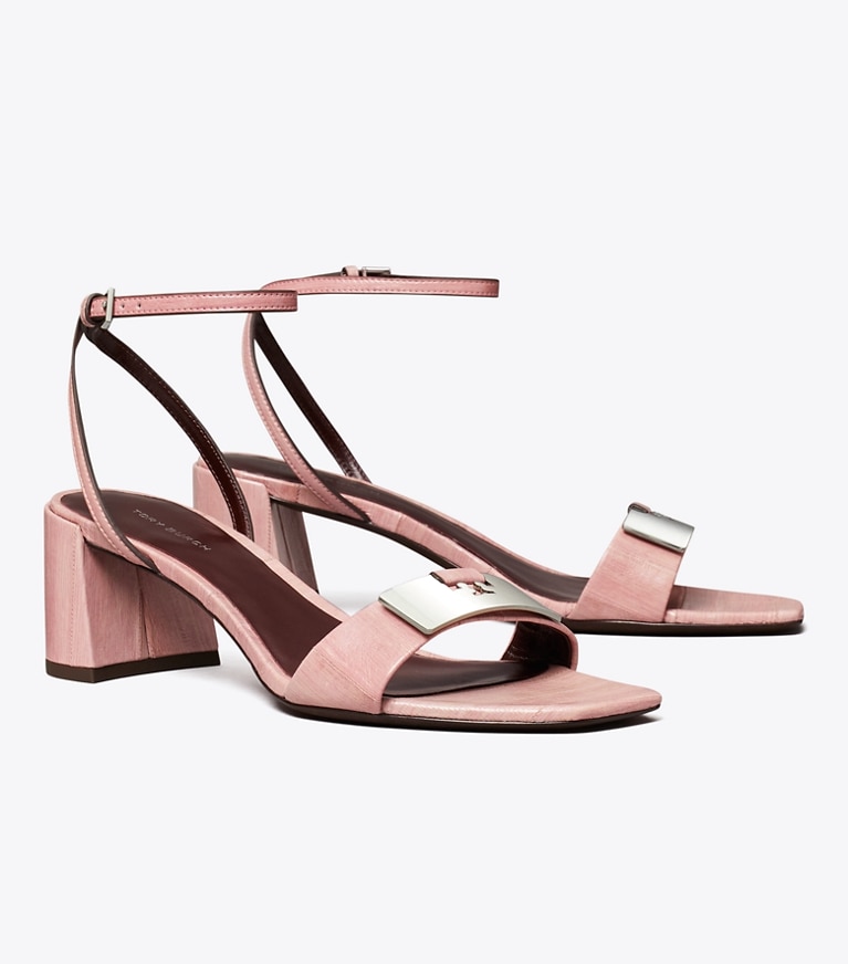 Tory Burch designer sandales Sandale Gigi dans ROSEWOOD / SILVER angle