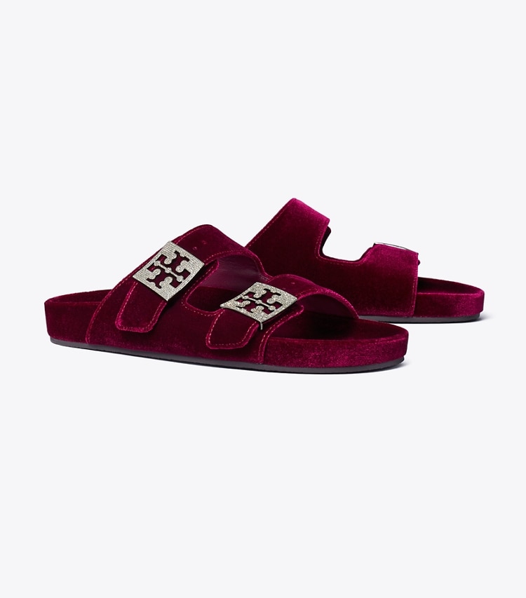 Tory Burch designer sandales Sandale Mellow Pavé dans BURGUNDY BERRY / SILVER angle