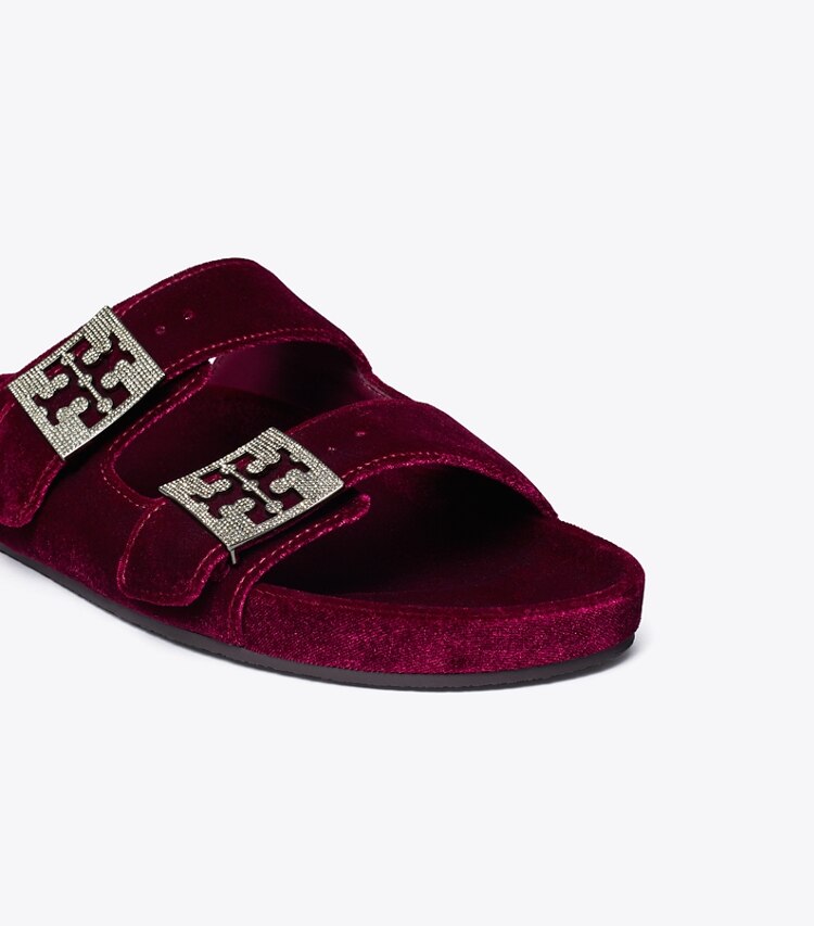 Tory Burch designer sandales Sandale Mellow Pavé dans BURGUNDY BERRY / SILVER détails