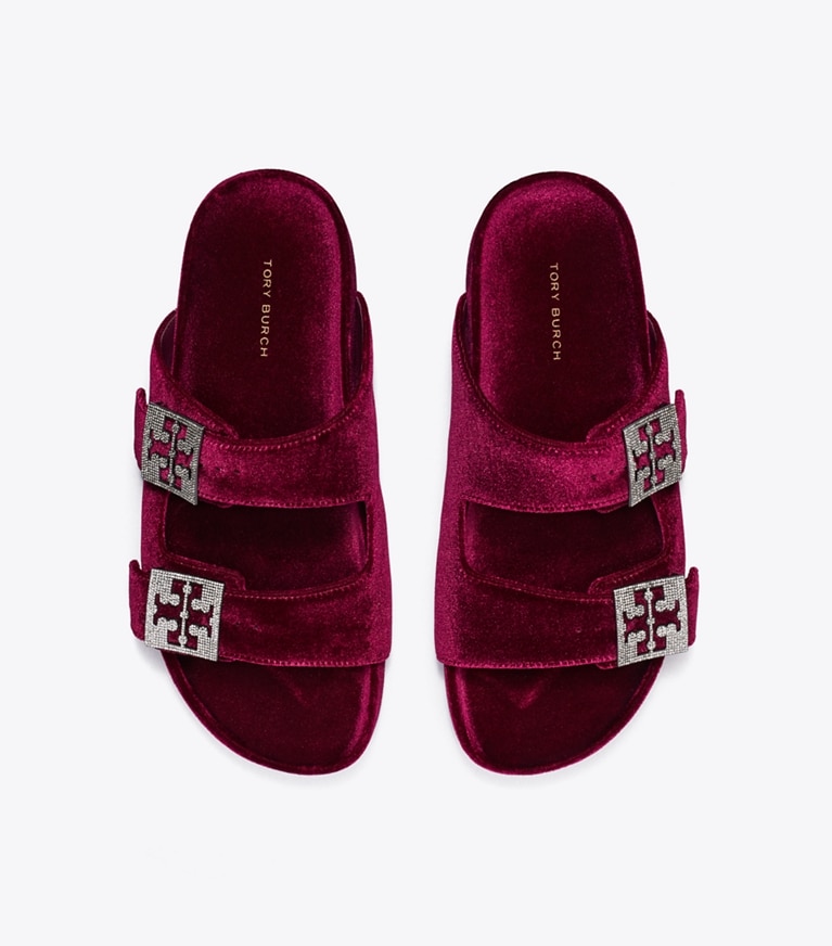 Tory Burch designer sandales Sandale Mellow Pavé dans BURGUNDY BERRY / SILVER vue du dessus