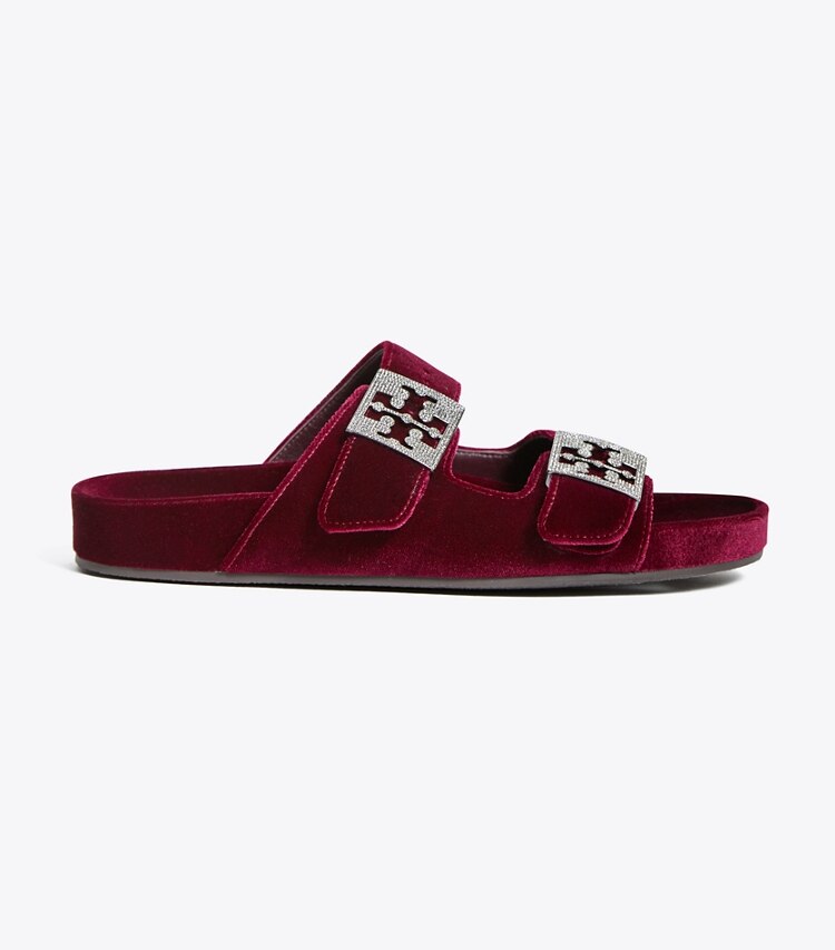 Tory Burch designer sandales Sandale Mellow Pavé dans BURGUNDY BERRY / SILVER de côté