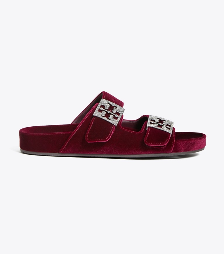 Tory Burch designer sandales Sandale Mellow Pavé dans BURGUNDY BERRY / SILVER de côté