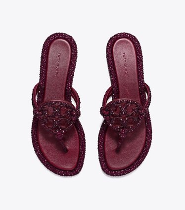 Tory Burch designer sandales Sandale Miller à nœud cristal dans DARK CARMINE vue du dessus