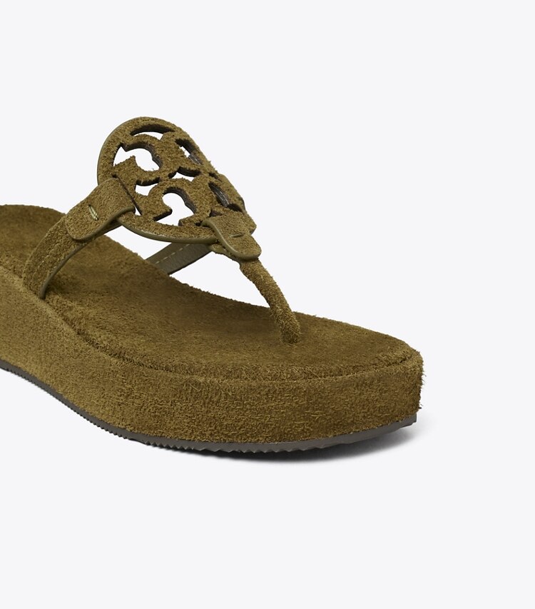 Tory Burch designer sandales Sandale Miller à talon compensé en suède dans WILD OLIVE détails
