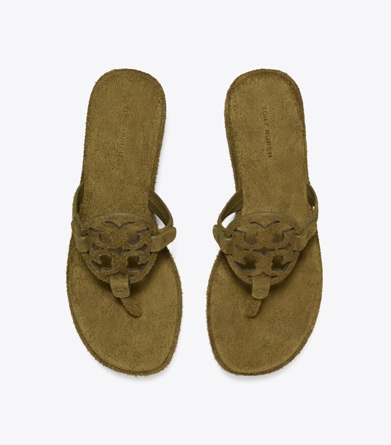 Tory Burch designer sandales Sandale Miller à talon compensé en suède dans WILD OLIVE vue du dessus