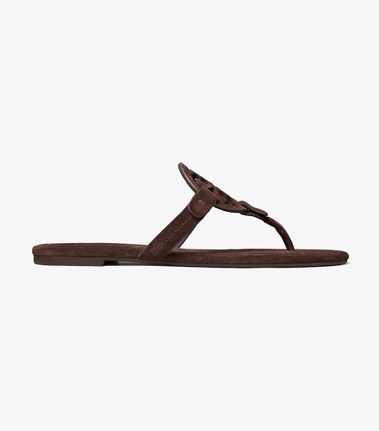 Tory Burch designer sandales Sandale Miller en suède dans DARK COCOA de côté