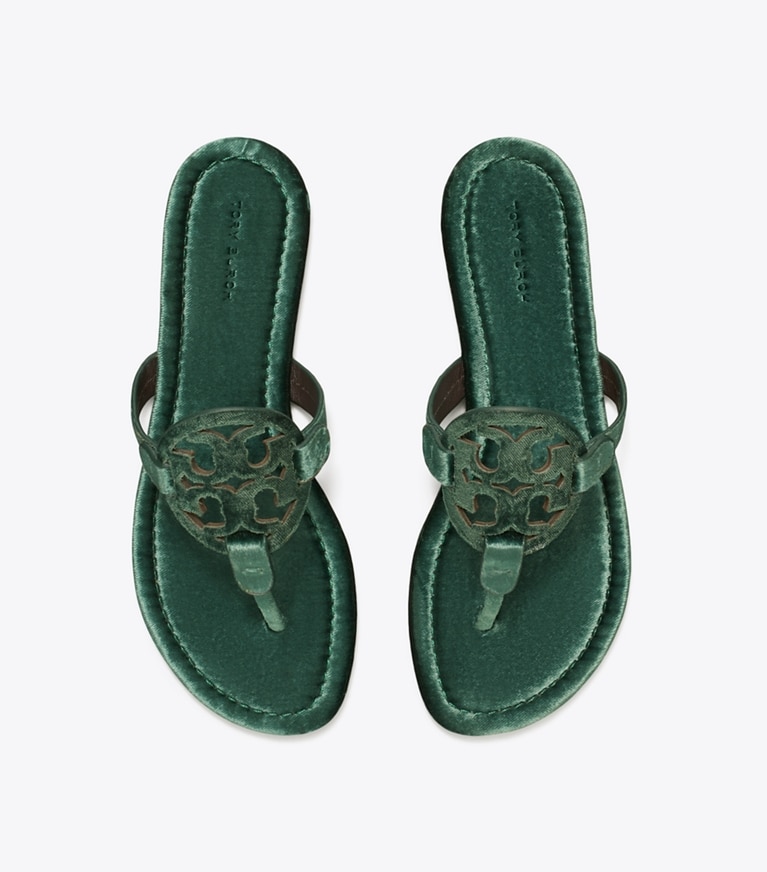 Tory Burch designer sandales Sandale Miller en velours dans DEEP TEAL vue du dessus