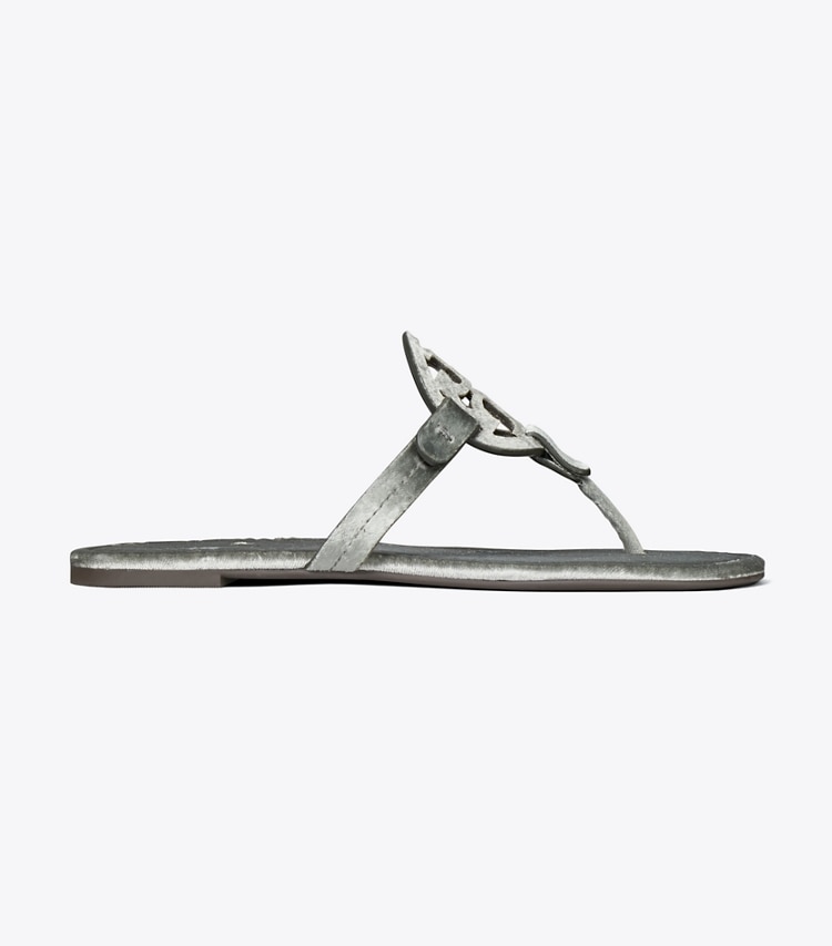 Tory Burch designer sandales Sandale Miller en velours dans LAVA GREY de côté