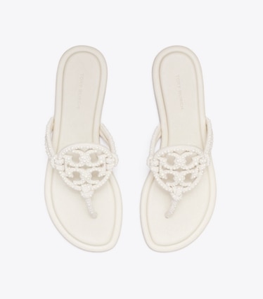Tory Burch designer sandales Sandale Miller nouée ornée de perles dans LIGHT CREAM vue du dessus