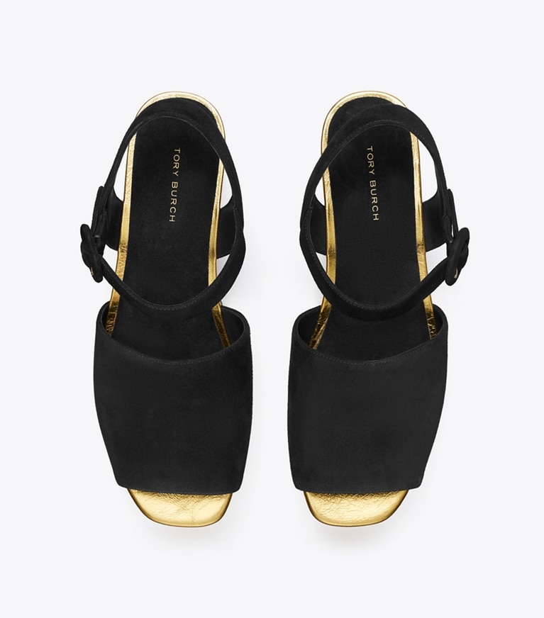 Tory Burch designer sandales Sandale plateforme dans PERFECT BLACK / CHAMPAGNE vue du dessus