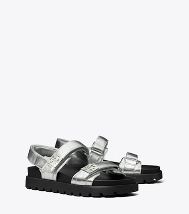 Tory Burch designer sandales Sandale sport Mellow dans SILVER / PERFECT BLACK / SILVER angle