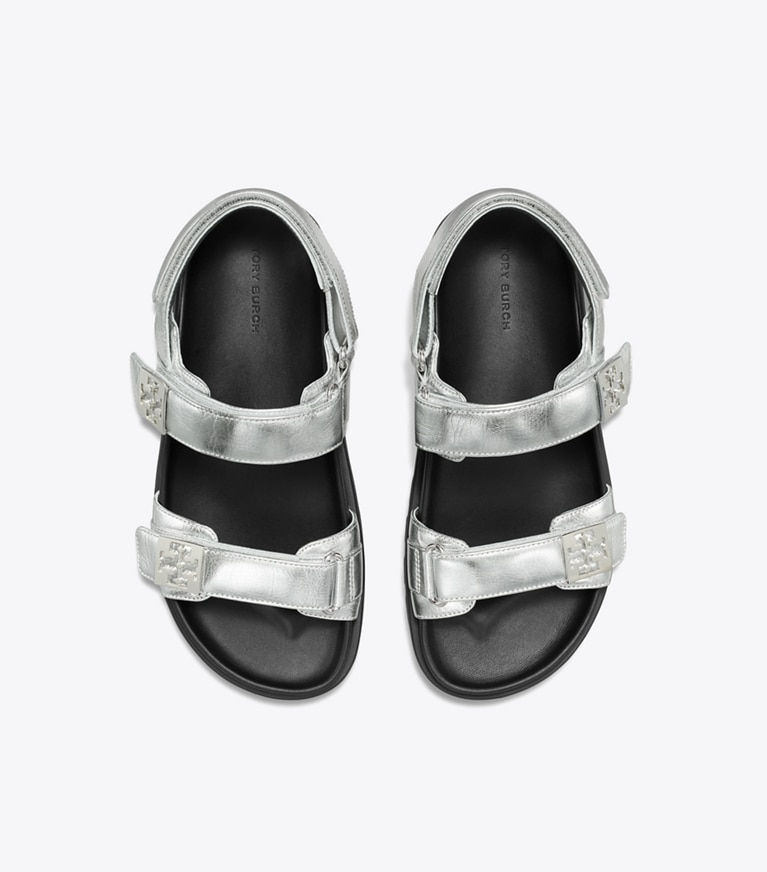 Tory Burch designer sandales Sandale sport Mellow dans SILVER / PERFECT BLACK / SILVER vue du dessus