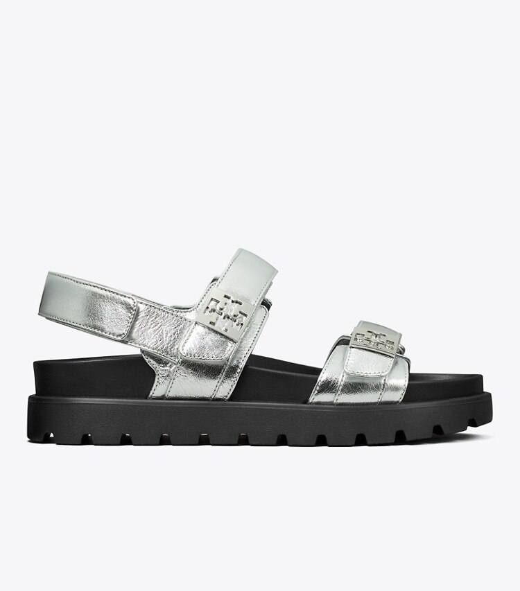 Tory Burch designer sandales Sandale sport Mellow dans SILVER / PERFECT BLACK / SILVER de côté