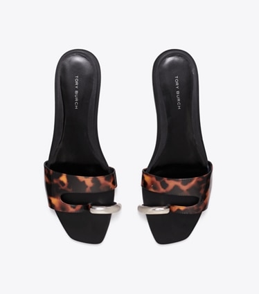 Tory Burch designer sandales Sandales à enfiler Pierced dans TORTOISE / SILVER vue du dessus