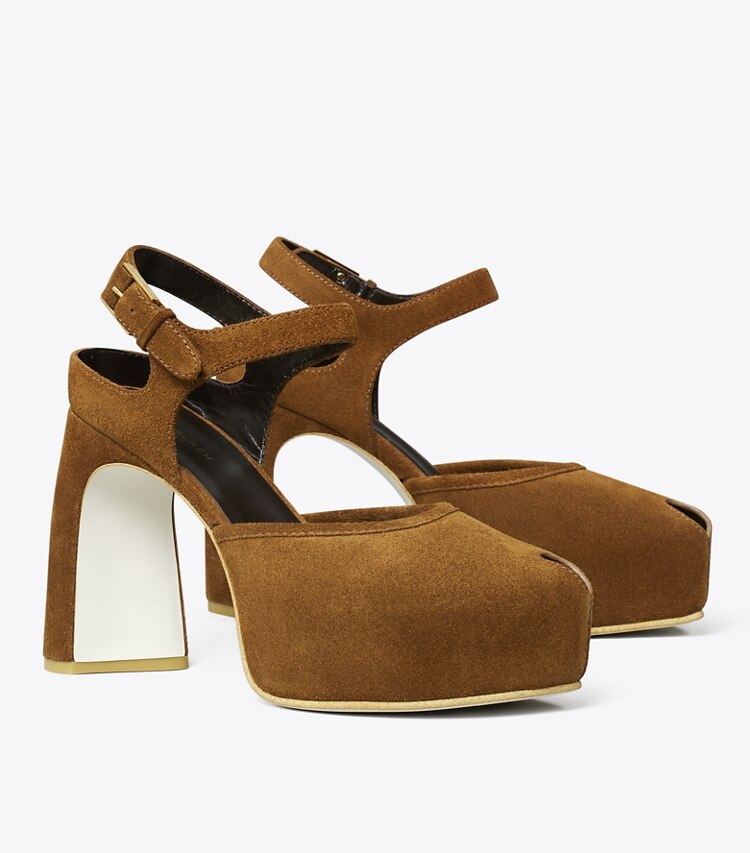 Tory Burch designer escarpins Sandales à plateforme et bout ouvert in COGNAC BROWN angle