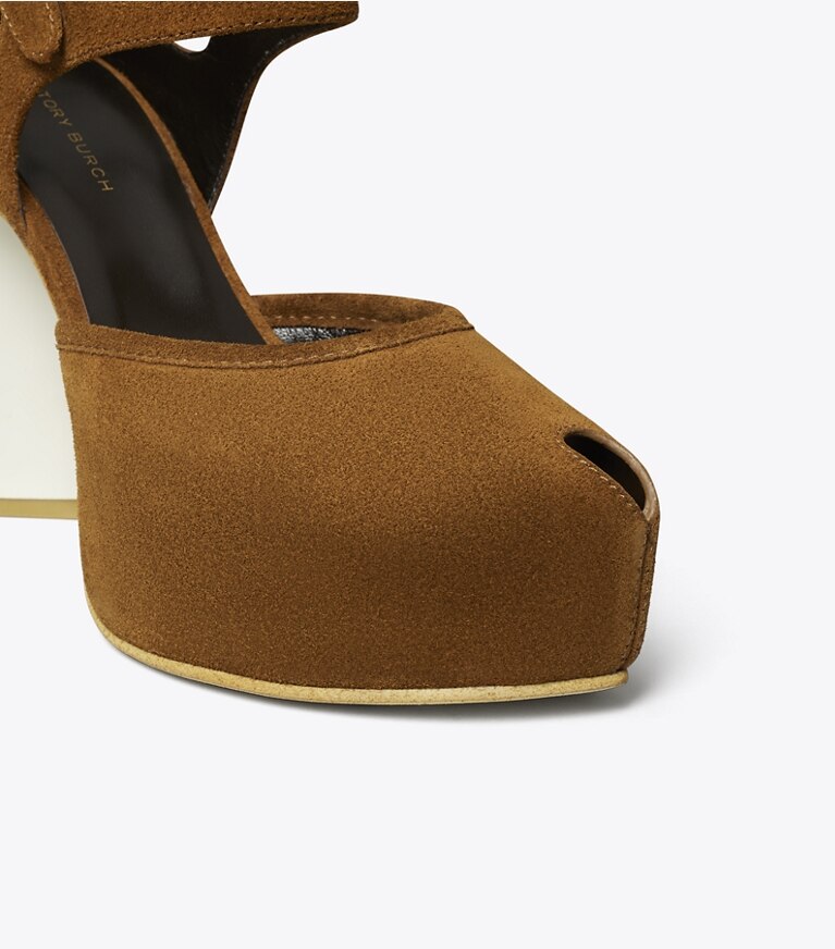 Tory Burch designer escarpins Sandales à plateforme et bout ouvert in COGNAC BROWN angle