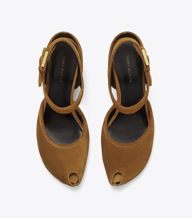 Tory Burch designer escarpins Sandales à plateforme et bout ouvert in COGNAC BROWN dessus