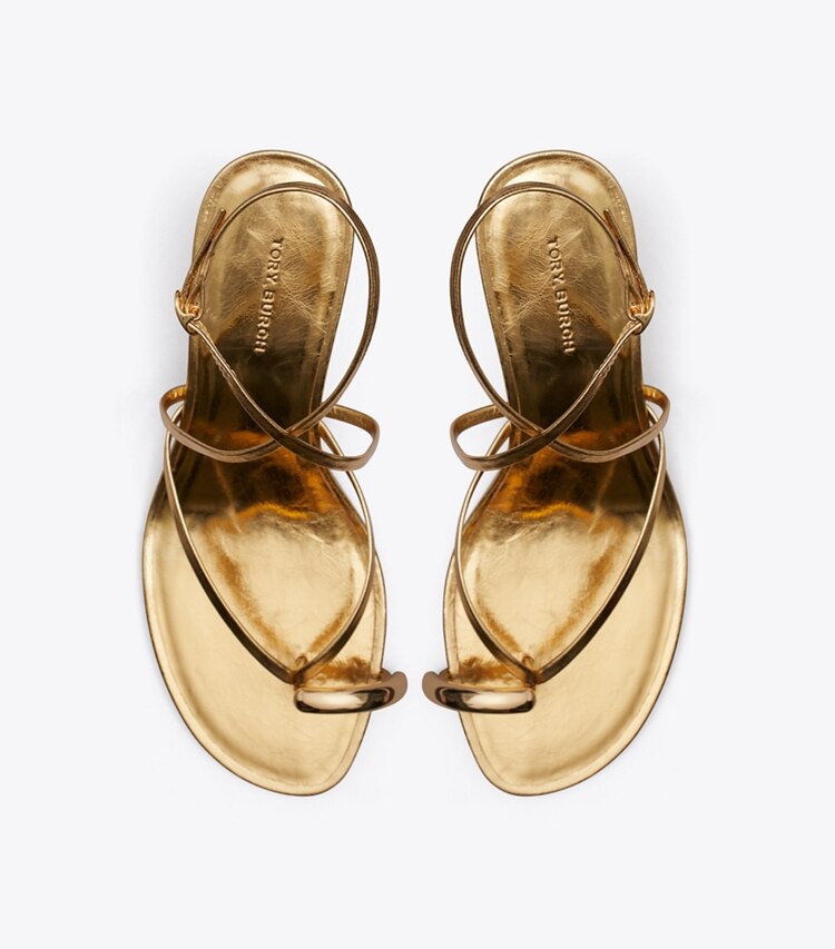 Tory Burch designer sandales Sandales à talon à brides Pierced in GOLD LEAF dessus