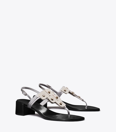 Tory Burch designer sandales Sandales à talon, plaque et rivets in SILVER angle