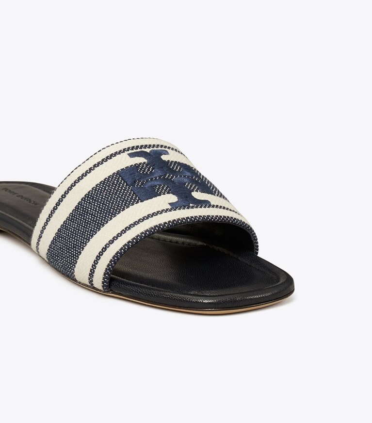 Tory Burch designer sandales Sandales Double T en jacquard dans Blue Chiaro / Ash White détails