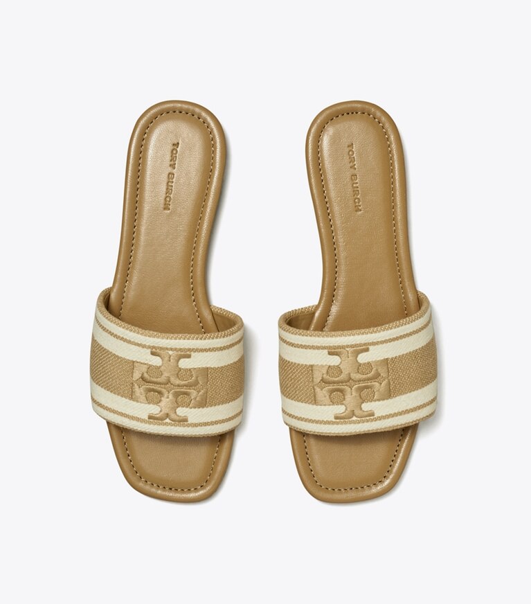 Tory Burch designer sandales Sandales Double T en jacquard dans CAMMELLO / Ash White vue du dessus