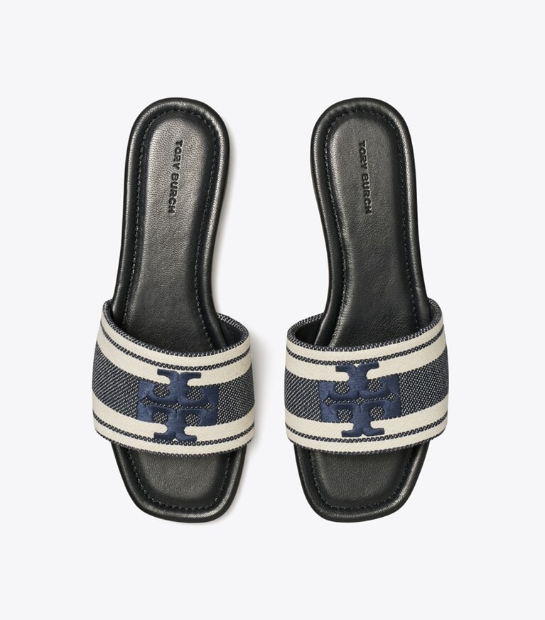 Tory Burch designer sandales Sandales Double T en jacquard dans Blue Chiaro / Ash White vue du dessus