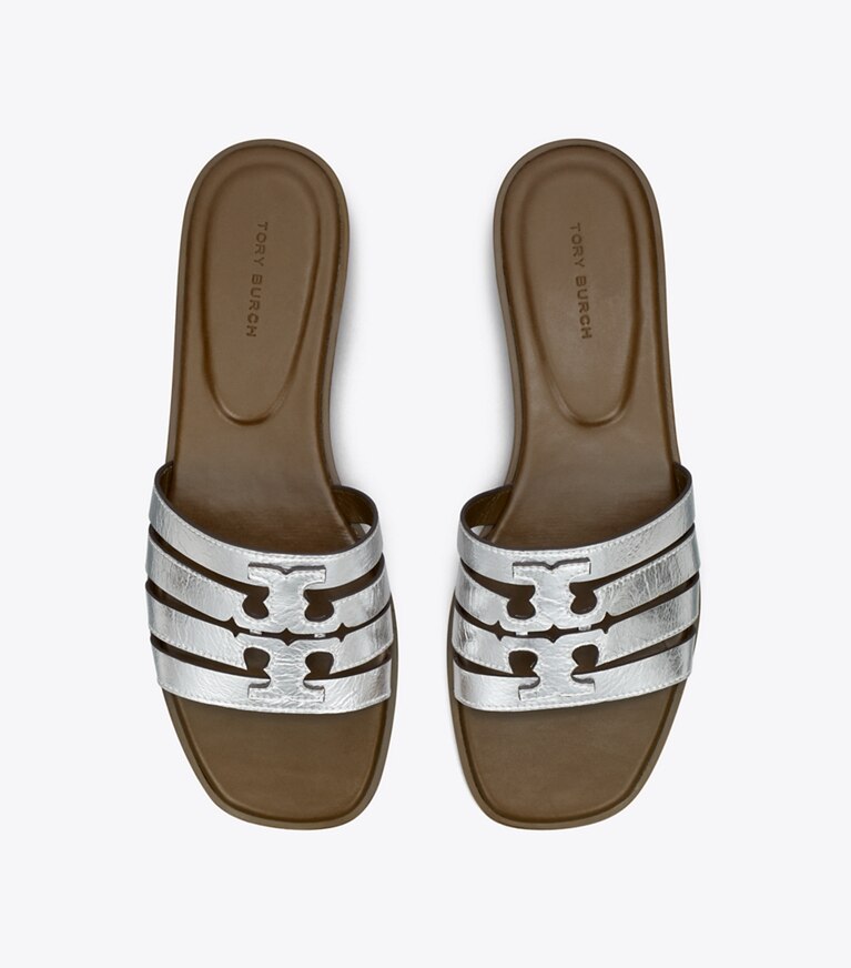 Tory Burch designer sandales Sandales Ines dans SILVER / WILD MUSHROOM vue du dessus