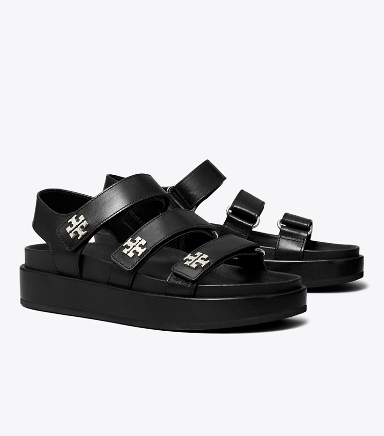 Tory Burch designer sandales Sandales Kira Sport à triple bride in PERFECT BLACK / SILVER angle