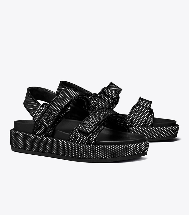 Tory Burch designer sandales Sandales Kira sport dans PERFECT BLACK / NEW IVORY angle