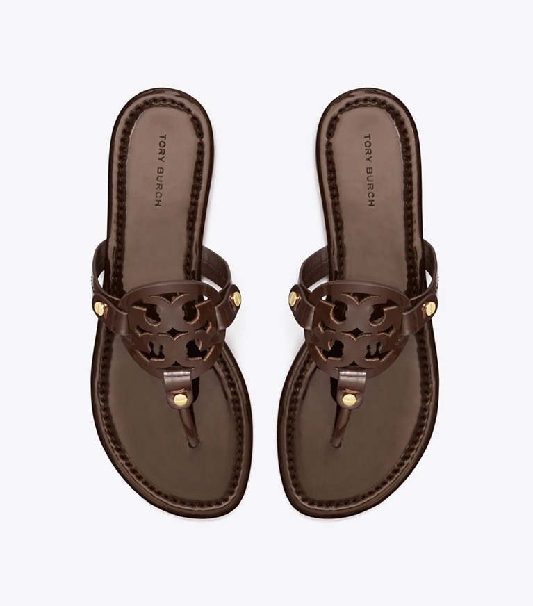 Tory Burch designer sandales Sandales Miller en cuir verni in Coconut dessus