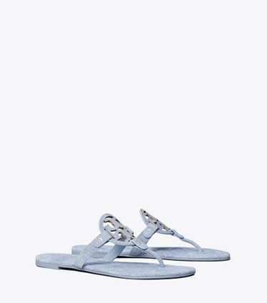 Tory Burch designer sandales Sandales Miller en daim imprimé in BLUE CLOUD angle