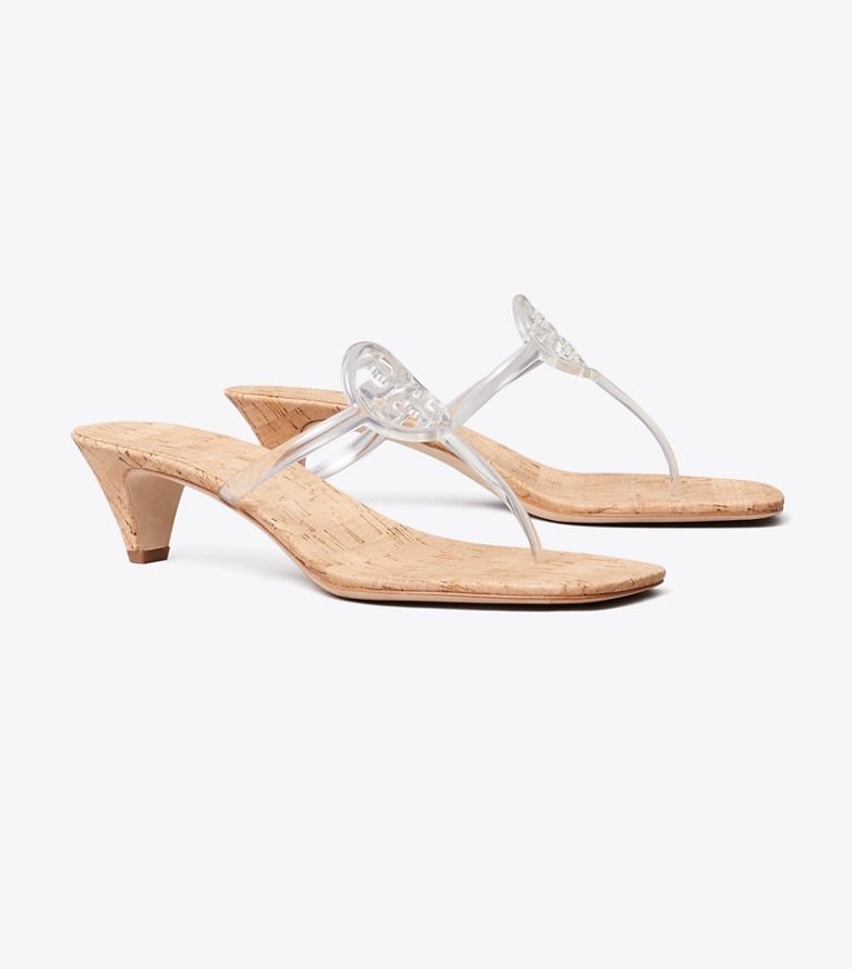 Tory Burch designer sandales Sandales Miller Jelly à petit talon dans CLEAR angle